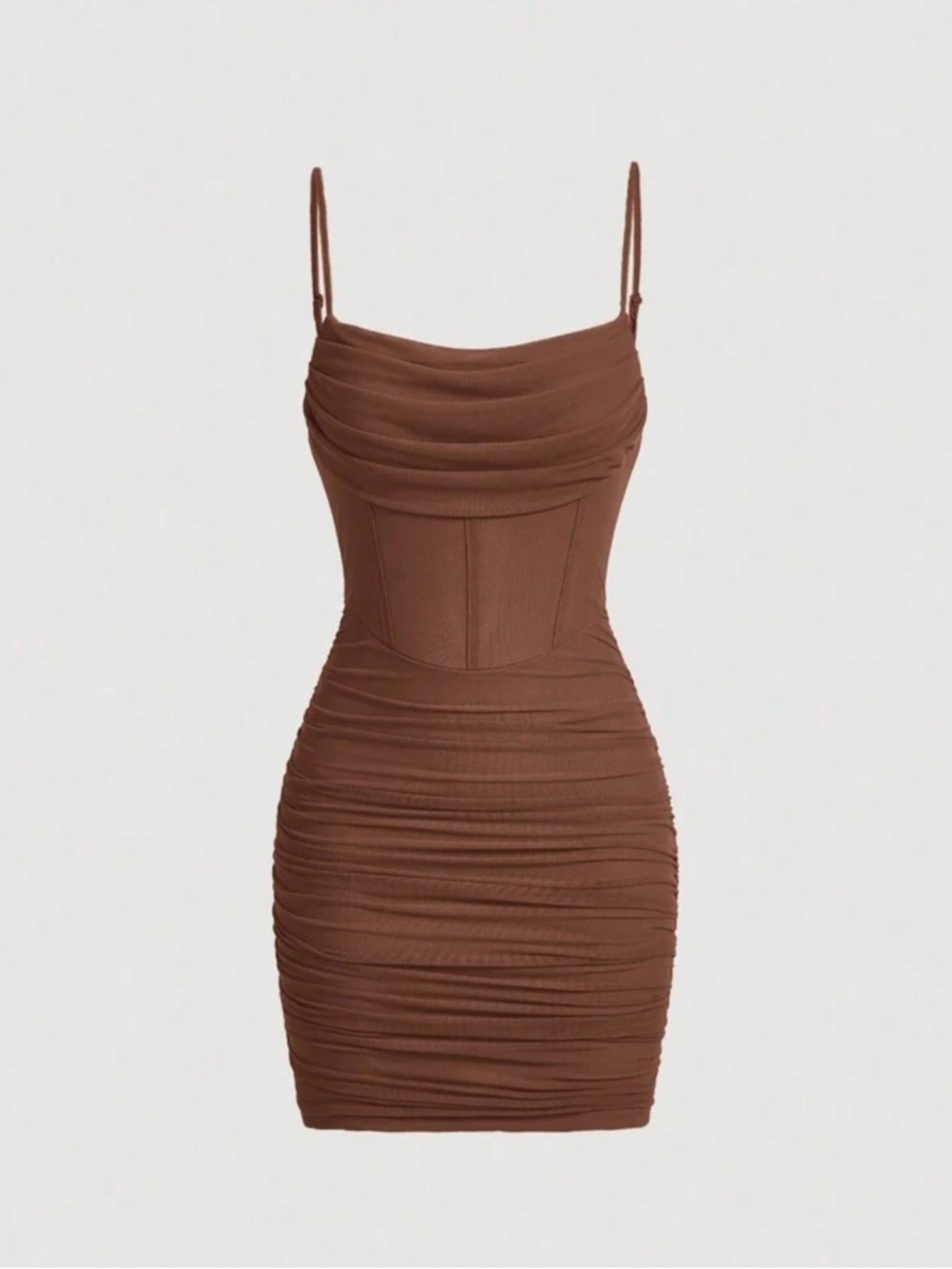 Brown Ruched Bodycon Slip Dress